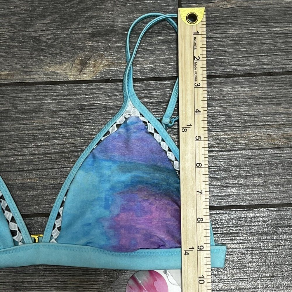 NWT Raisins Sunshine Fixed Tri Bikini Swim Top Large Juniors Blue Crochet Trim - Picture 10 of 14